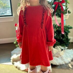 Mini Boden red holiday sequin dress 3-4 Y